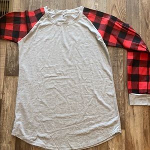 Raglan with buffalo plaid sleeves